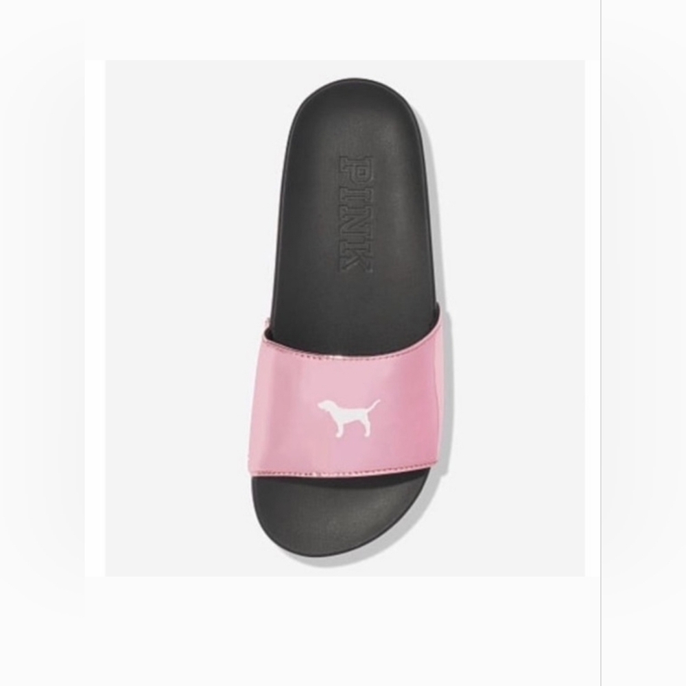 PINK Victoria's Secret Black and Pink Slide Sandals